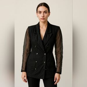 Vintage Emblem Blazer Sheer Arms Military Button Jacket Size M Black